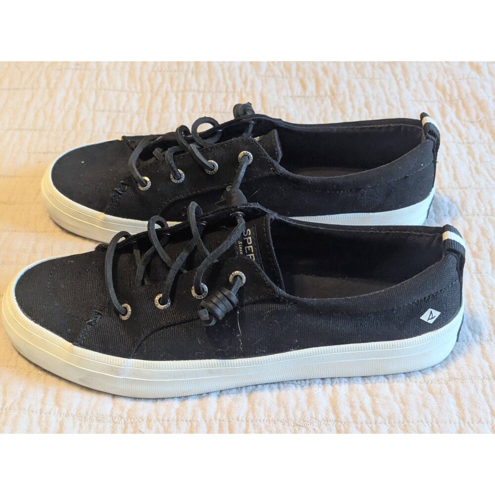 SPERRY Top-Sider Shoes Womens Sz 9 Crest Vibe Black CANVAS Slip-On Sneakers